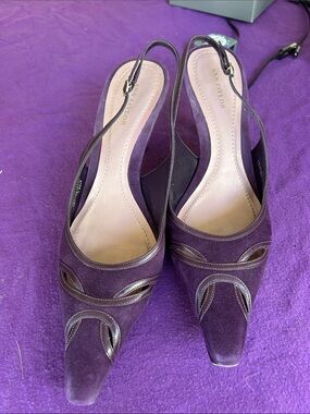 Ann Taylor Deep Plum Suede Slingback Heels